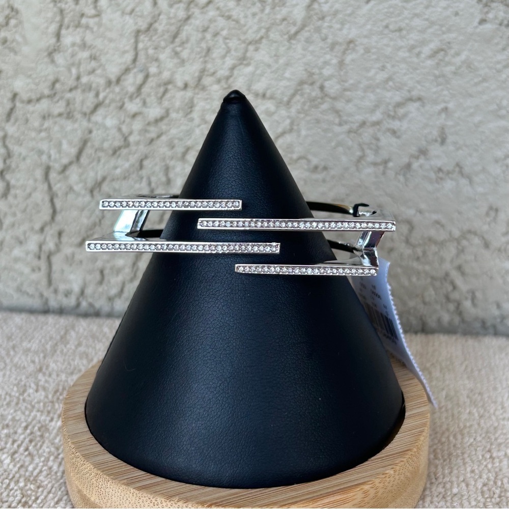 The Limited Sleek Silver & Stone Geometric Hinged Bracelet
